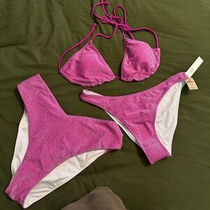 Aerie Sparkling Pink Bikini Set